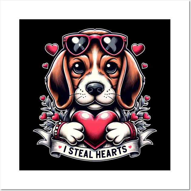 Valentine's Day Beagle Dog I Steal Hearts Wall Art by E